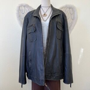 Scully Black Leather Jacket Size L Moto Biker Full Zip Up Aviator Cargo Pockets